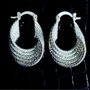 Swirl Textured Multi Strand Hoop Sterling Silver Earrings